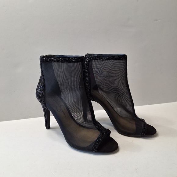 Jessica Simpson Black Mesh Rhinestone Whimsigoth Fairy Ankle Booties Size 7.5M - Picture 2 of 15